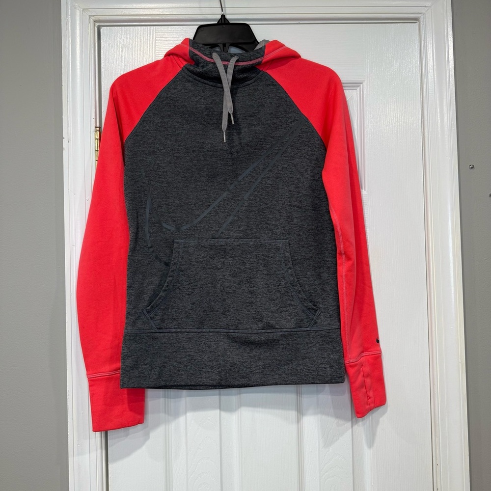 Nike Athletic Pullover Hoodie Color Block Gray Hot Pink Womens XS Therma Fit